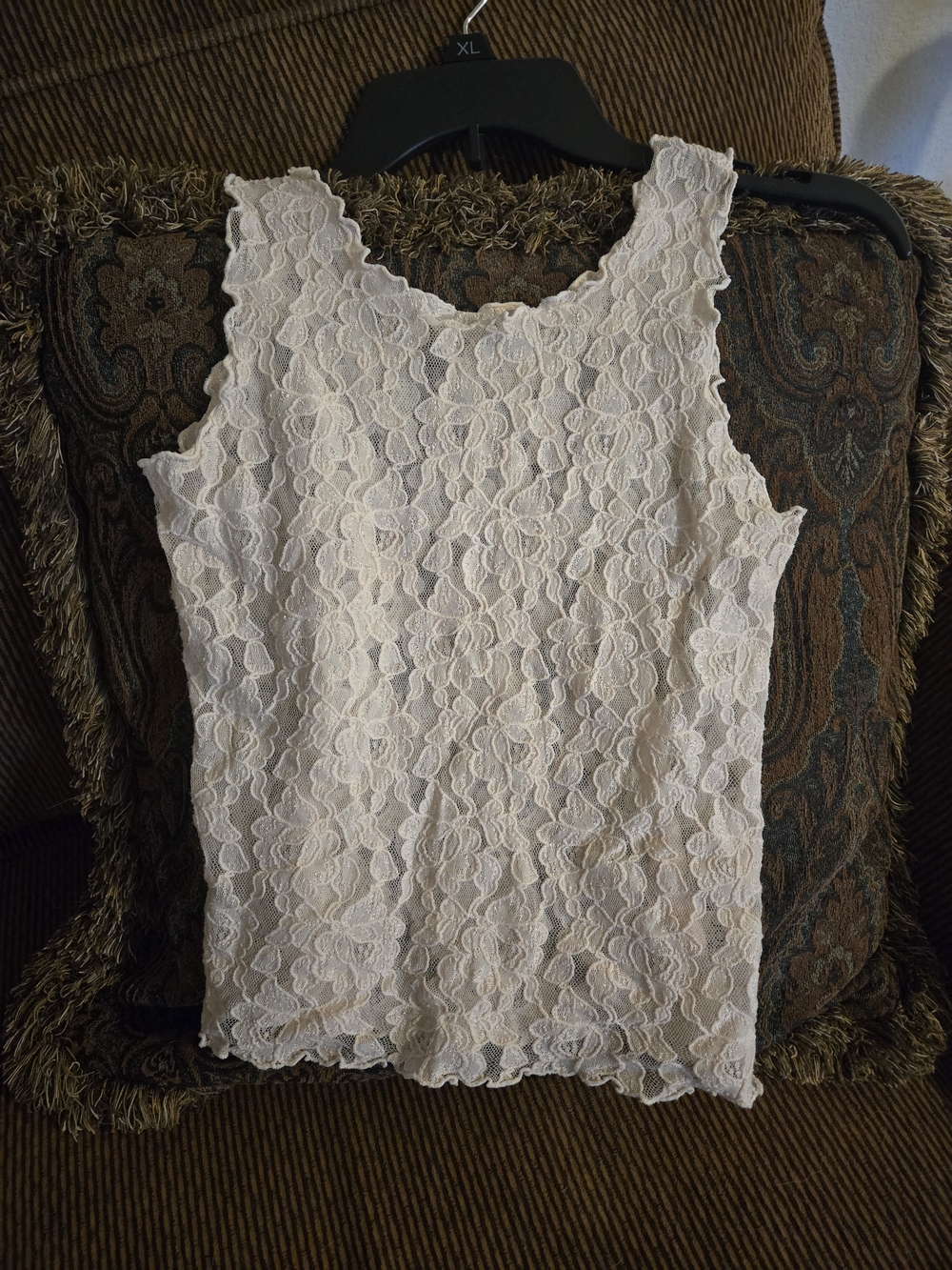 Jonden Women's White Floral Lace Scoop Neck Sleeveless Tank Top M